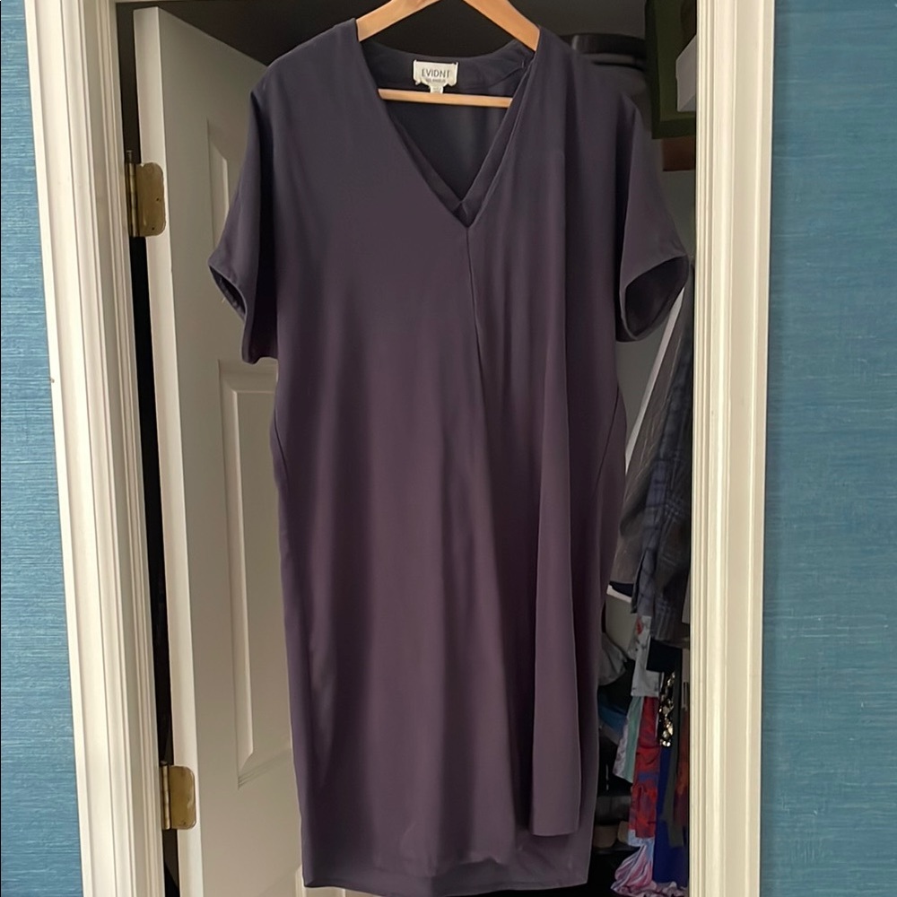 Navy Blue Sheath Midi Dress V-Neck Short Sleeve